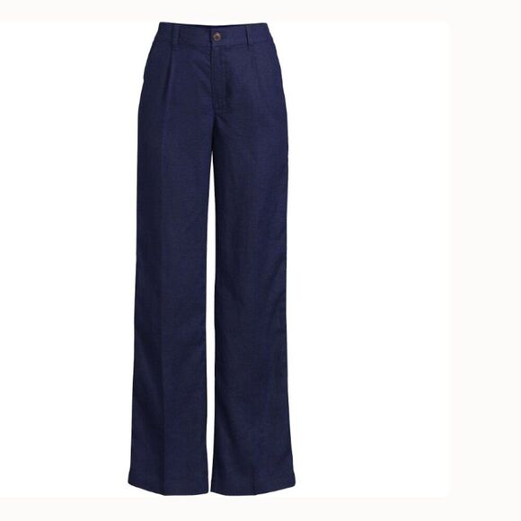 Lands End Pants 100% Linen 10 m Navy Blue High waisted Wide Leg Pants New - Picture 1 of 4